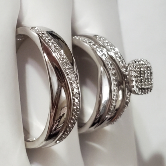 Forever Bride Trio 925 Diamond Engagement/Wedding Rings - Picture 12 of 13